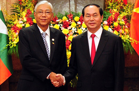 Chủ tịch nước Trần Đại Quang và Tổng thống nước Cộng hòa Liên bang Mi-an-ma U Tin Chô.